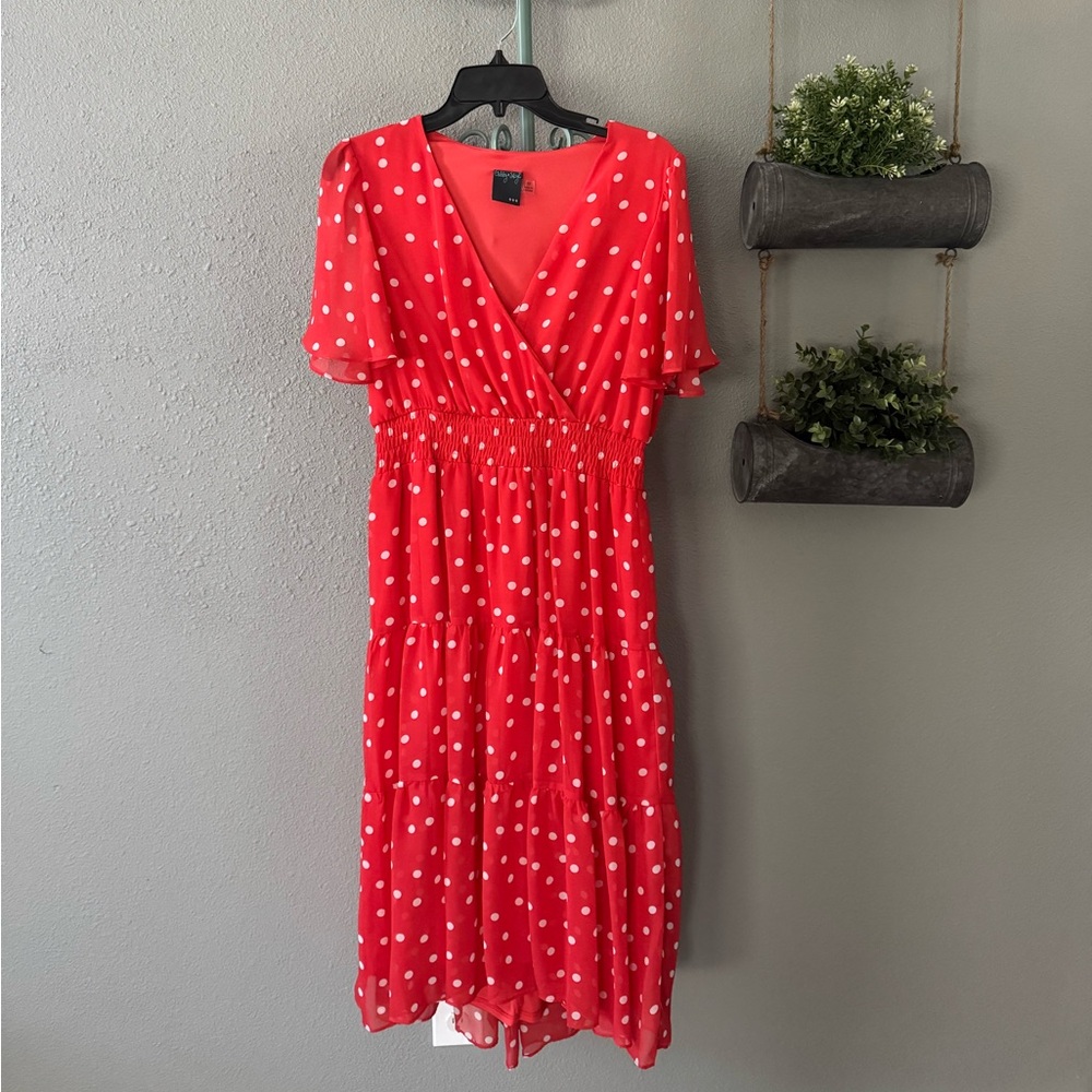 Gabby Skye Red and White Polka Dot Midi Dress size 10